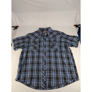 Wrangler Western Shirts Mens XXL Blue Plaid Pearl Snap Short Sleeve